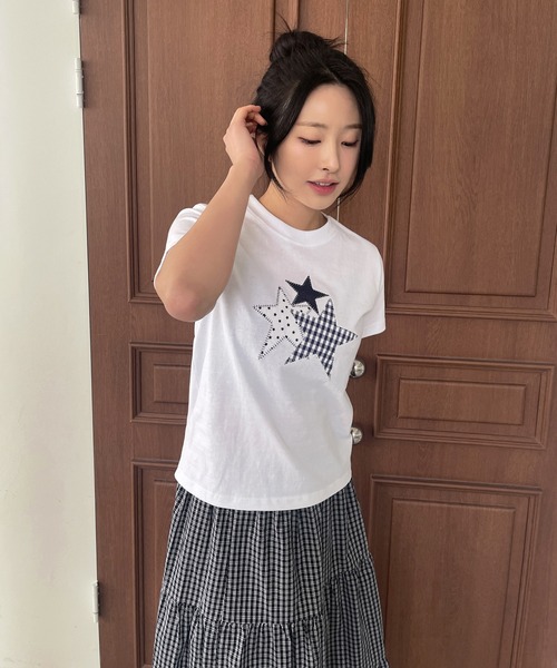 UNE MANSION(ユヌマンション)の「スターアップリケTシャツカットソー(Tシャツ/カットソー・レディース・ホワイト/ネイビー・FREE)」の6枚目の写真
