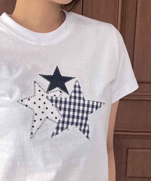 UNE MANSION(ユヌマンション)の「スターアップリケTシャツカットソー(Tシャツ/カットソー・レディース・ホワイト/ネイビー・FREE)」の5枚目の写真