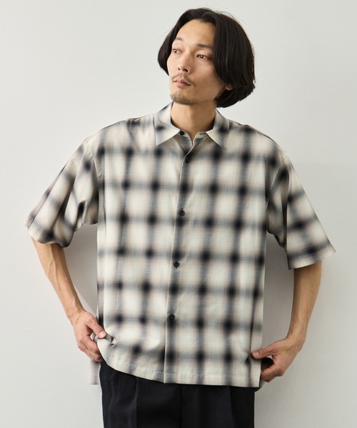 CITY TOKYO(シティトウキョウ)の「【CITY TOKYO】ソフトドレープオンブレチェックS/Sシャツ(シャツ/ブラウス・メンズ・ブラック/ライトブルー/ホワイト・1/2)」の2枚目の写真