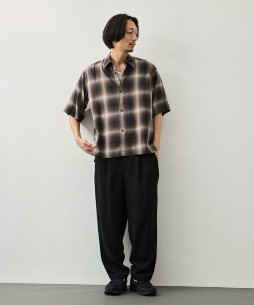 CITY TOKYO(シティトウキョウ)の「【CITY TOKYO】ソフトドレープオンブレチェックS/Sシャツ(シャツ/ブラウス・メンズ・ブラック/ライトブルー/ホワイト・1/2)」の8枚目の写真