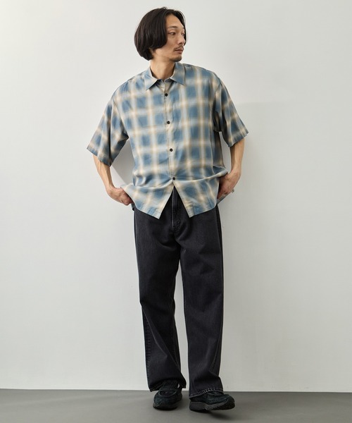 CITY TOKYO(シティトウキョウ)の「【CITY TOKYO】ソフトドレープオンブレチェックS/Sシャツ(シャツ/ブラウス・メンズ・ブラック/ライトブルー/ホワイト・1/2)」の18枚目の写真