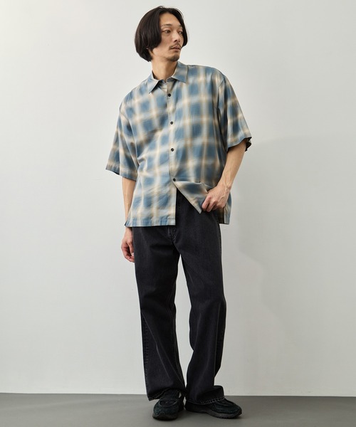 CITY TOKYO(シティトウキョウ)の「【CITY TOKYO】ソフトドレープオンブレチェックS/Sシャツ(シャツ/ブラウス・メンズ・ブラック/ライトブルー/ホワイト・1/2)」の19枚目の写真
