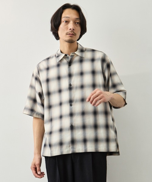 CITY TOKYO(シティトウキョウ)の「【CITY TOKYO】ソフトドレープオンブレチェックS/Sシャツ(シャツ/ブラウス・メンズ・ブラック/ライトブルー/ホワイト・1/2)」の10枚目の写真