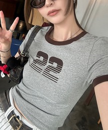 ナンバープリントミニTシャツ/リンガーTシャツ/半袖