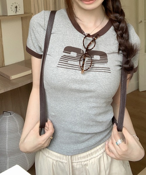 shyam inspiration(シャムインスピレーション)の「ナンバープリントミニTシャツ/リンガーTシャツ/半袖(Tシャツ/カットソー・レディース・アイボリー/グレー・S/M)」の16枚目の写真