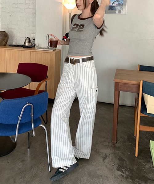 shyam inspiration(シャムインスピレーション)の「ナンバープリントミニTシャツ/リンガーTシャツ/半袖(Tシャツ/カットソー・レディース・アイボリー/グレー・S/M)」の8枚目の写真
