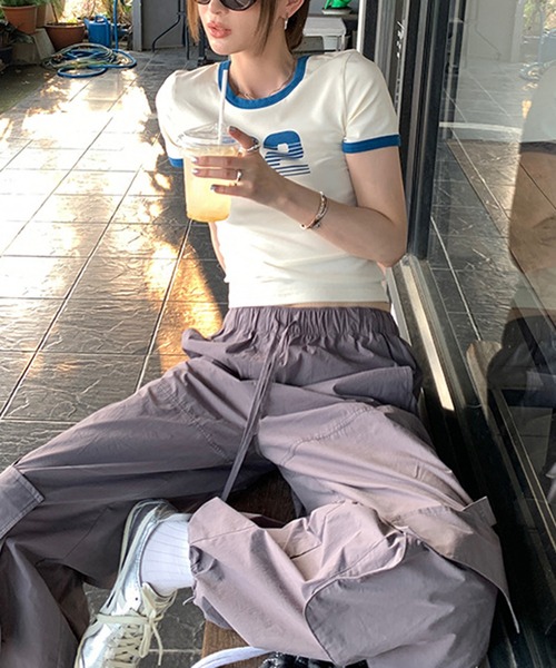 shyam inspiration(シャムインスピレーション)の「ナンバープリントミニTシャツ/リンガーTシャツ/半袖(Tシャツ/カットソー・レディース・アイボリー/グレー・S/M)」の4枚目の写真