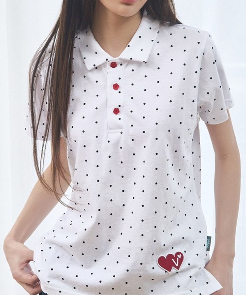 Video Jockey(ビデオジョッキー)の「VIDEO JOCKEY/ドットポロトップス(Tシャツ/カットソー・レディース・ブラック/ホワイト・X-SMALL)」の2枚目の写真