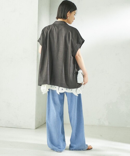 SHIPS(シップス)の「【実力派ベーシック】〈接触冷感/UVカット/吸水速乾/洗濯機可能〉SUUSUU フレンチ スリーブ 羽織 ジャケット(テーラードジャケット・レディース・ブラウン/ダークグレー・ONE SIZE)」の6枚目の写真