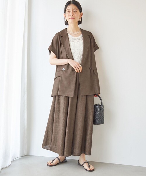 SHIPS(シップス)の「【実力派ベーシック】〈接触冷感/UVカット/吸水速乾/洗濯機可能〉SUUSUU フレンチ スリーブ 羽織 ジャケット(テーラードジャケット・レディース・ブラウン/ダークグレー・ONE SIZE)」の19枚目の写真