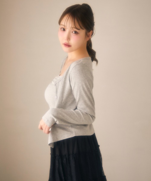 miune(ミューヌ)の「ボーダーキャミ&カーデセット(アンサンブル・レディース・ピンク/イエロー/グレー・FREE)」の9枚目の写真