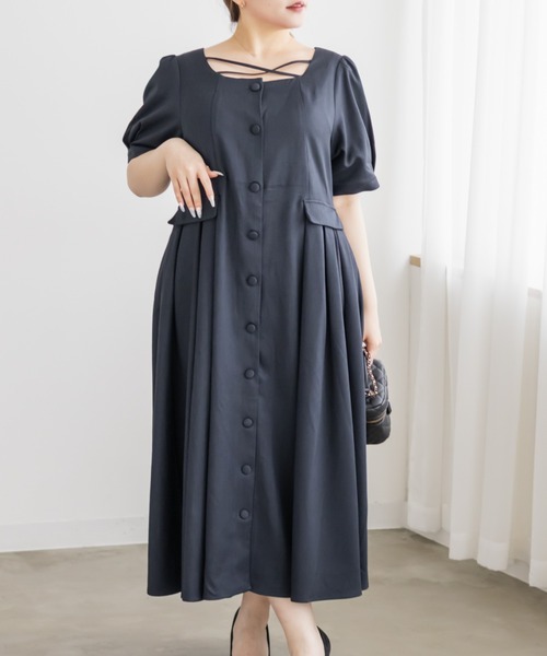 CLETTE（クレット）の「CLETTEオリジナルクロスチョーカーサイドプリーツワンピース（ワンピース・レディース・ライトベージュ/ネイビー/グレー・4L/3L/LL）」の12枚目の写真