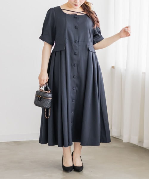 CLETTE（クレット）の「CLETTEオリジナルクロスチョーカーサイドプリーツワンピース（ワンピース・レディース・ライトベージュ/ネイビー/グレー・4L/3L/LL）」の14枚目の写真