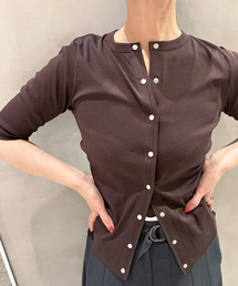 IENA LA BOUCLE コットンリブスナップハーフスリーブカーディガン