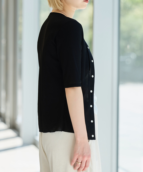 IENA LA BOUCLE(イエナラブークル)の「IENA LA BOUCLE コットンリブスナップハーフスリーブカーディガン(Tシャツ/カットソー・レディース・ブラウン/ブラック・FREE)」の5枚目の写真