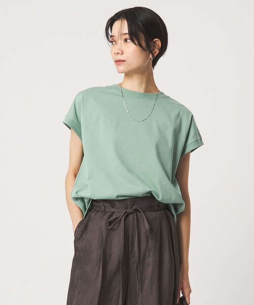green label relaxing（グリーンレーベルリラクシング）の「バックスリット   プルオーバー カットソー 制菌（Tシャツ/カットソー・レディース・ダークグレー/オフホワイト/ブラウン/ライム・FREE）」の6枚目の写真
