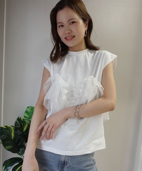 CORNERS(コーナーズ)の「2wayチュールフリルフレンチTシャツ(Tシャツ/カットソー・レディース・オフホワイト/ブラック/オリーブ/モカ・M)」の21枚目の写真
