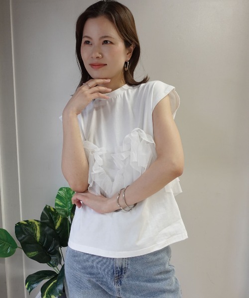 CORNERS(コーナーズ)の「2wayチュールフリルフレンチTシャツ(Tシャツ/カットソー・レディース・オフホワイト/ブラック/オリーブ/モカ・M)」の22枚目の写真