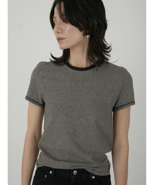 LA PEAU DE GEM(ラポドゥジェム)の「【LA PEAU DE GEM】hemp border tee/ヘンプボーダーT(Tシャツ/カットソー・レディース・ブラック/ブルー・FREE)」の2枚目の写真