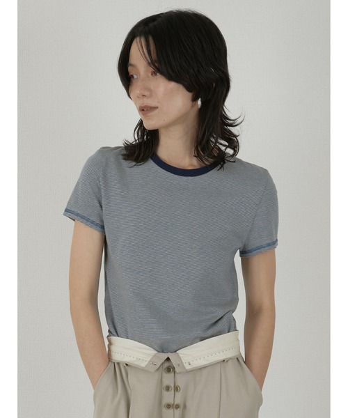 LA PEAU DE GEM(ラポドゥジェム)の「【LA PEAU DE GEM】hemp border tee/ヘンプボーダーT(Tシャツ/カットソー・レディース・ブラック/ブルー・FREE)」の3枚目の写真