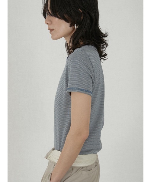 LA PEAU DE GEM(ラポドゥジェム)の「【LA PEAU DE GEM】hemp border tee/ヘンプボーダーT(Tシャツ/カットソー・レディース・ブラック/ブルー・FREE)」の4枚目の写真