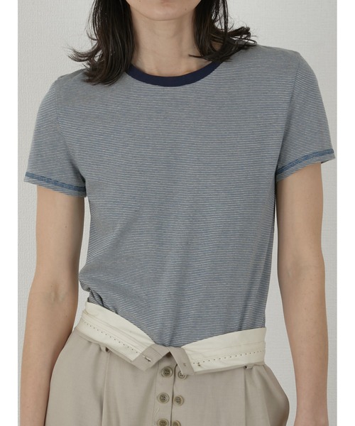 LA PEAU DE GEM(ラポドゥジェム)の「【LA PEAU DE GEM】hemp border tee/ヘンプボーダーT(Tシャツ/カットソー・レディース・ブラック/ブルー・FREE)」の7枚目の写真