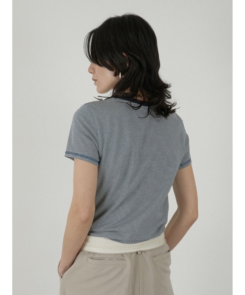 LA PEAU DE GEM(ラポドゥジェム)の「【LA PEAU DE GEM】hemp border tee/ヘンプボーダーT(Tシャツ/カットソー・レディース・ブラック/ブルー・FREE)」の5枚目の写真