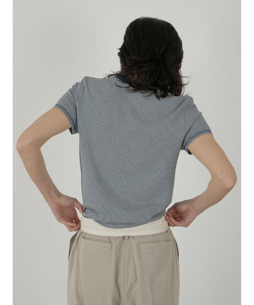 LA PEAU DE GEM(ラポドゥジェム)の「【LA PEAU DE GEM】hemp border tee/ヘンプボーダーT(Tシャツ/カットソー・レディース・ブラック/ブルー・FREE)」の6枚目の写真