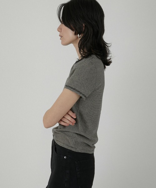 LA PEAU DE GEM(ラポドゥジェム)の「【LA PEAU DE GEM】hemp border tee/ヘンプボーダーT(Tシャツ/カットソー・レディース・ブラック/ブルー・FREE)」の15枚目の写真