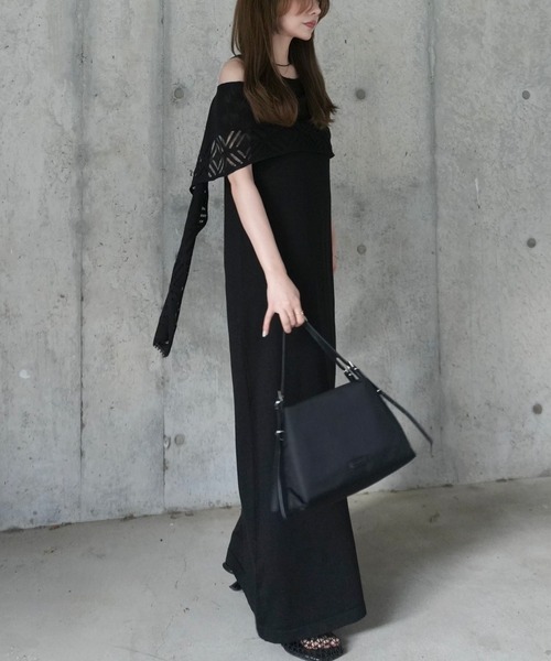 LAULEN(ローレン)の「multi way shawl set american sleeve dress /マルチウェイショールセット アメリカンスリーブドレス(ワンピース・レディース・グレー/ブラック・FREE)」の2枚目の写真