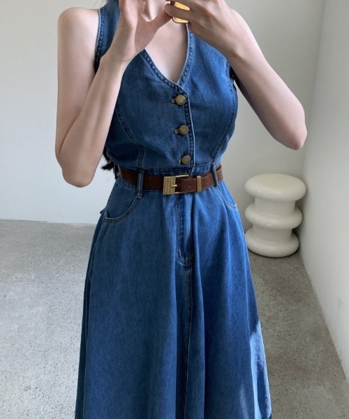 YUGA(ユーガ)の「YUGA_YGMC Korean-style Halter neck denim long dress(ワンピース・レディース・インディゴブルー・FREE)」の6枚目の写真