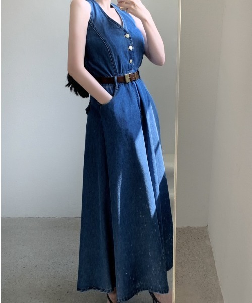 YUGA(ユーガ)の「YUGA_YGMC Korean-style Halter neck denim long dress(ワンピース・レディース・インディゴブルー・FREE)」の7枚目の写真