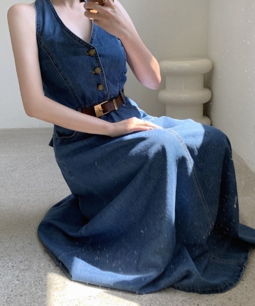 YUGA(ユーガ)の「YUGA_YGMC Korean-style Halter neck denim long dress(ワンピース・レディース・インディゴブルー・FREE)」の8枚目の写真