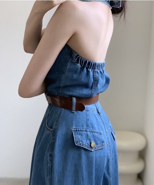 YUGA(ユーガ)の「YUGA_YGMC Korean-style Halter neck denim long dress(ワンピース・レディース・インディゴブルー・FREE)」の10枚目の写真
