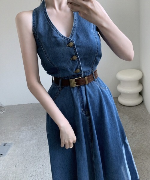 YUGA(ユーガ)の「YUGA_YGMC Korean-style Halter neck denim long dress(ワンピース・レディース・インディゴブルー・FREE)」の12枚目の写真