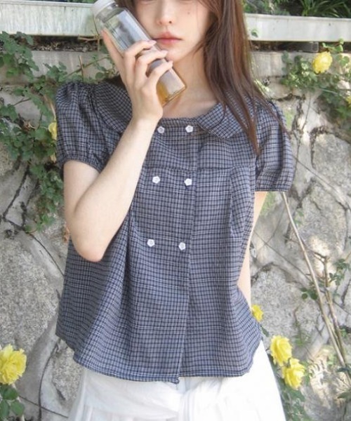 semplice（センプリチェ）の「シャツ【韓国ファッション】（シャツ/ブラウス・レディース・ホワイト/ネイビー・F）」の7枚目の写真