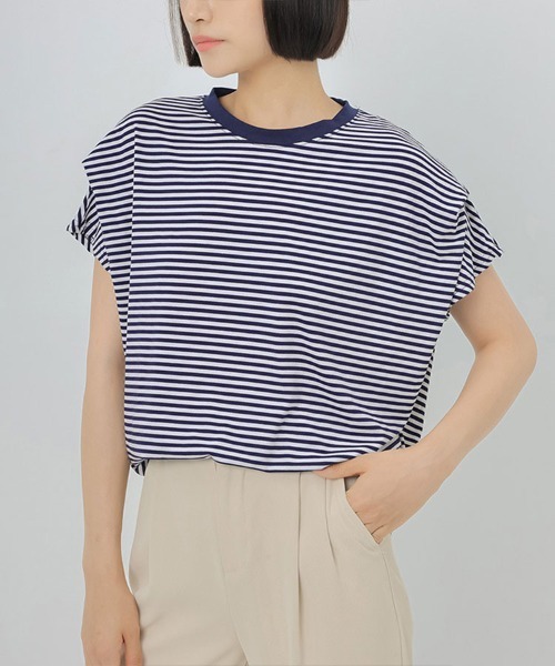 Flugge(フラッジー)の「フレアスリーブボーダーT(Tシャツ/カットソー・レディース・ブラウン/ネイビー・LARGE/MEDIUM)」の6枚目の写真
