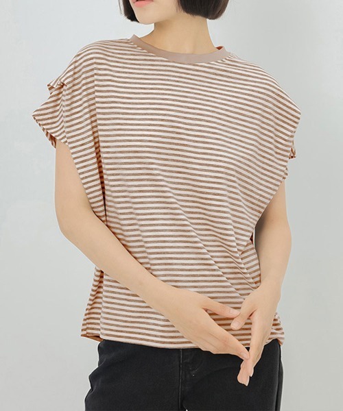 Flugge(フラッジー)の「フレアスリーブボーダーT(Tシャツ/カットソー・レディース・ブラウン/ネイビー・LARGE/MEDIUM)」の7枚目の写真