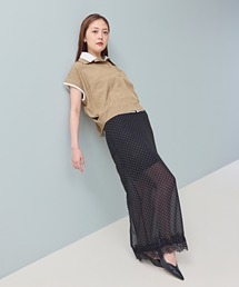 【透け感で軽やかに】裾レース シアードットタイトスカート セットアップ対応