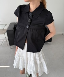 スリム セミクロップド 半袖 ブラスス / シャツ