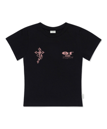 チェーンクロスプリントスリムフィット半袖Tシャツブラック