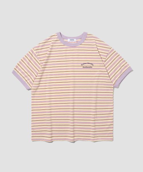 TAILOR STUDIO(テーラースタジオ)の「アセンティックソフトロゴストライプTシャツ(アイボリー/パープル)(Tシャツ/カットソー・レディース・その他・FREE)」の1枚目の写真