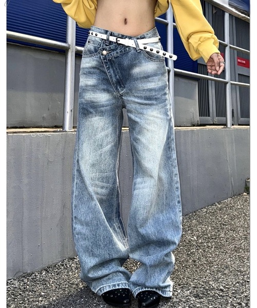 SHEENA（シーナ）の「アシメウエストワイドデニムパンツ（デニムパンツ・レディース・ブルー・S/M/L）」の16枚目の写真