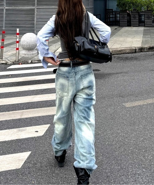 SHEENA（シーナ）の「アシメウエストワイドデニムパンツ（デニムパンツ・レディース・ブルー・S/M/L）」の3枚目の写真