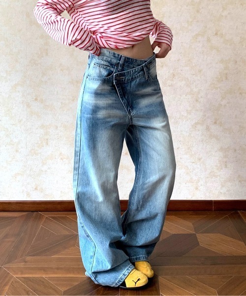 SHEENA（シーナ）の「アシメウエストワイドデニムパンツ（デニムパンツ・レディース・ブルー・S/M/L）」の7枚目の写真