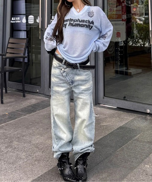 SHEENA（シーナ）の「アシメウエストワイドデニムパンツ（デニムパンツ・レディース・ブルー・S/M/L）」の11枚目の写真