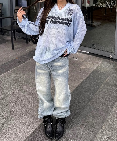 SHEENA（シーナ）の「アシメウエストワイドデニムパンツ（デニムパンツ・レディース・ブルー・S/M/L）」の12枚目の写真