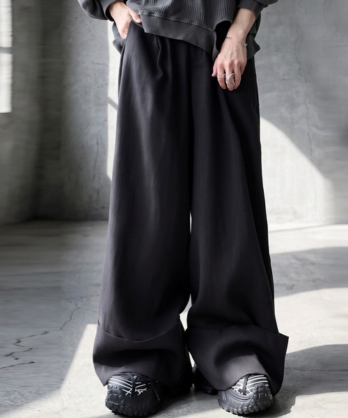 antiqua(アンティカ)の「麻調 ワイド ストレート パンツ(その他パンツ・レディース・ベージュ/ブラック・TL/ONESIZE)」の2枚目の写真