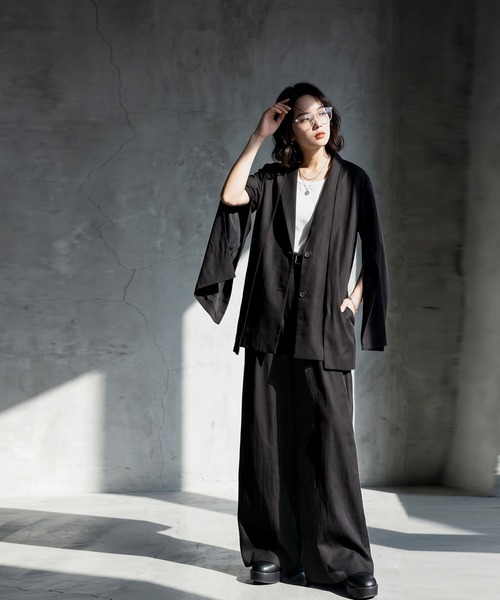 antiqua(アンティカ)の「麻調 ワイド ストレート パンツ(その他パンツ・レディース・ベージュ/ブラック・TL/ONESIZE)」の4枚目の写真