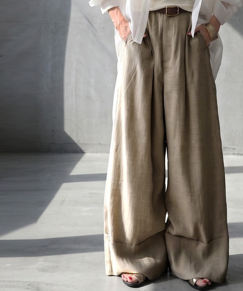 antiqua(アンティカ)の「麻調 ワイド ストレート パンツ(その他パンツ・レディース・ベージュ/ブラック・TL/ONESIZE)」の7枚目の写真